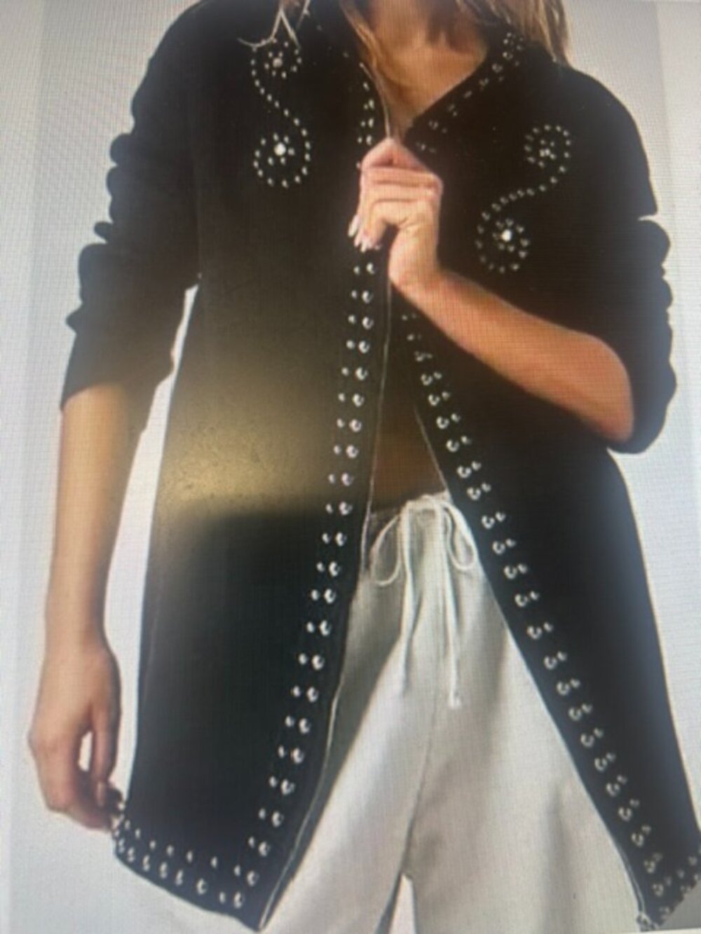 Free People x Understated Leather Studded Black Charm Long Zip Knit Hoodie NEW